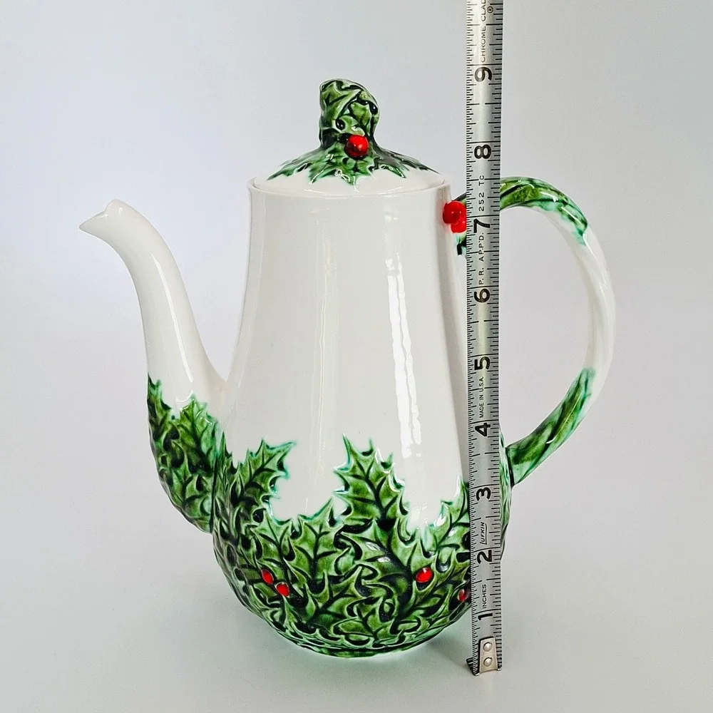 Vintage Lefton Holly Berry Coffee Pot 603 Japan Christmas Porcelain Teapot 9